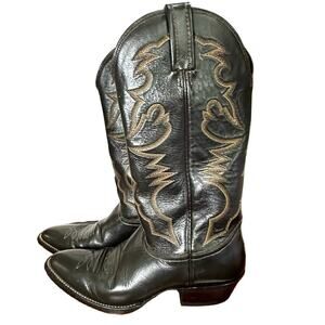 Vintage Nocona Leather Cowboy Boots Size 7.5 B dark brown with stitching